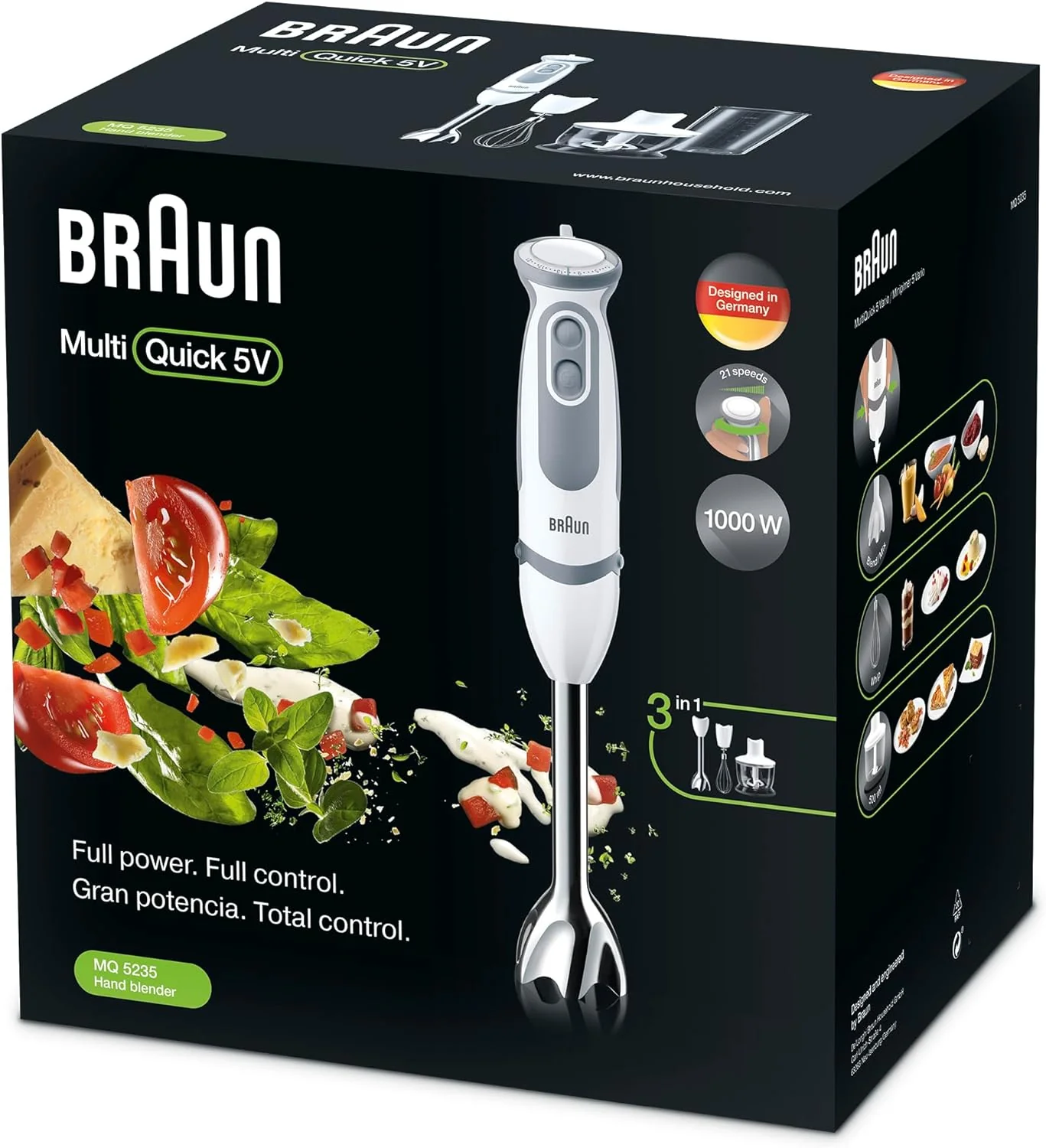 Braun MultiQuick 5 Vario Hand Blender with Attachments, 1000 Watt, White/Grey, MQ 5235 WH - Image 3