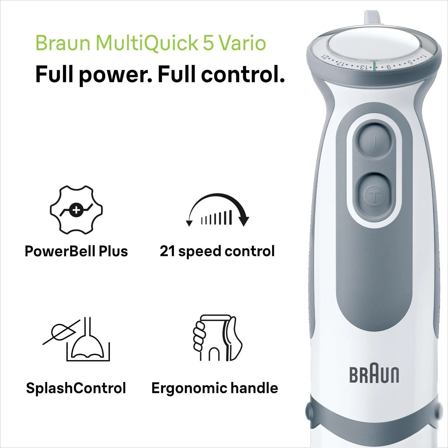 Braun MultiQuick 5 Vario Hand Blender with Attachments, 1000 Watt, White/Grey, MQ 5235 WH - Image 4