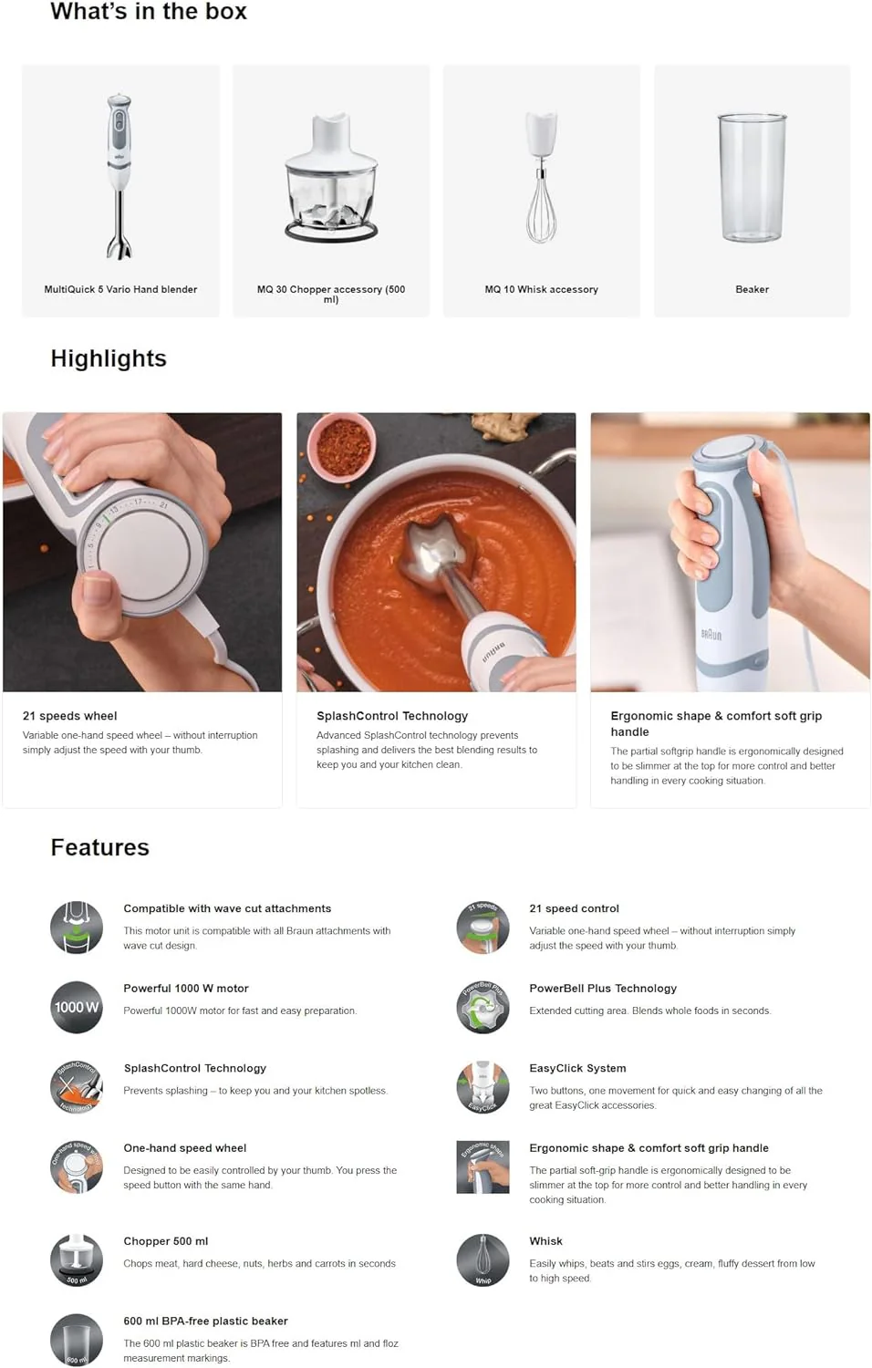 Braun MultiQuick 5 Vario Hand Blender with Attachments, 1000 Watt, White/Grey, MQ 5235 WH - Image 9