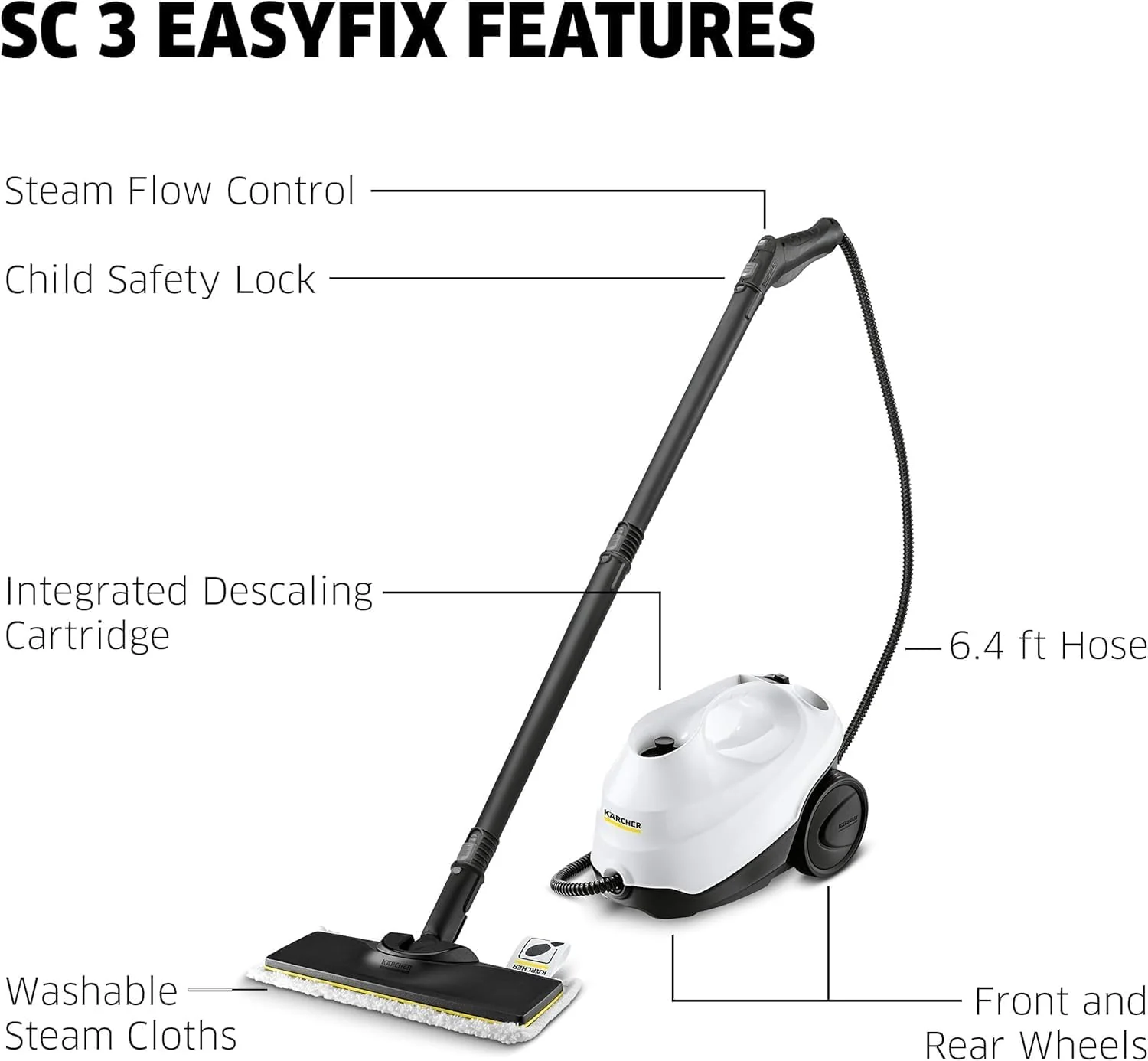 Karcher SC3 Steam Cleaner, 1900W, Powerful High-Pressure Home Cleaner, Multipurpose, Versatile Accessories, Ideal for Kitchen & Bathroom Use, White - Image 4