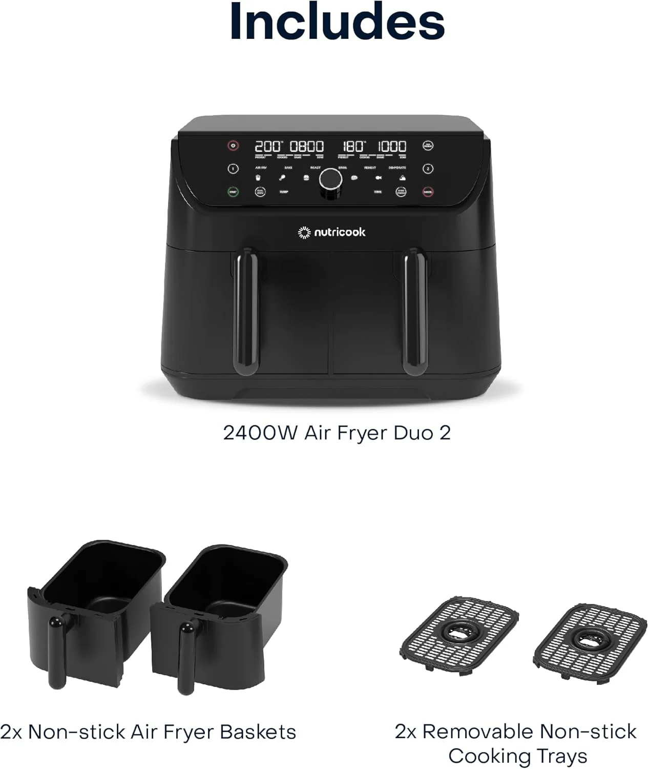Nutricook Duo 2 Air Fryer, 8.5 Liters, 2400 Watt, Black- AFD185 - Image 10